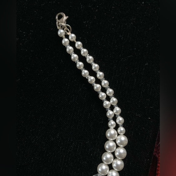 Bridal Pearl & Swarovski Crystal boutique necklace. High luster. Dbl strand NWT - Picture 8 of 12